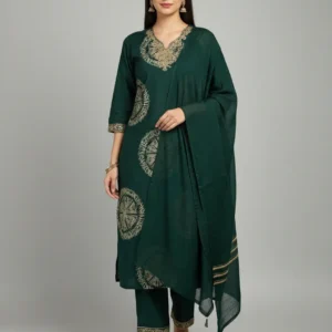Royal Green/Wine Kurti Set with Dupatta – Elegant Ethnic Wear