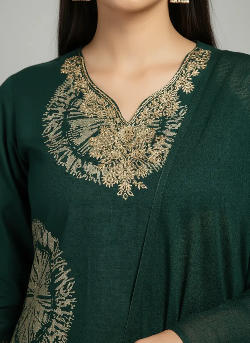 Royal Green/Wine Kurti Set with Dupatta – Elegant Ethnic Wear - Image 3