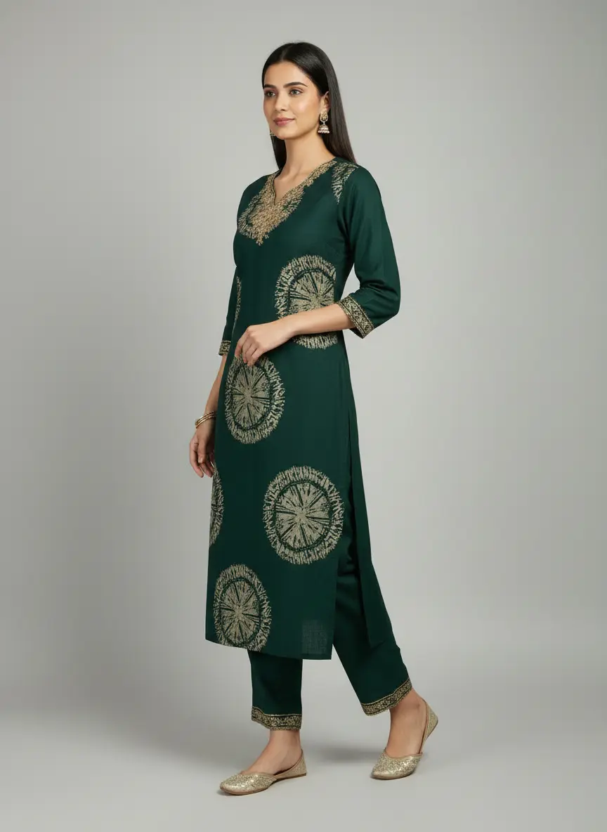 Royal Green/Wine Kurti Set with Dupatta – Elegant Ethnic Wear - Image 2