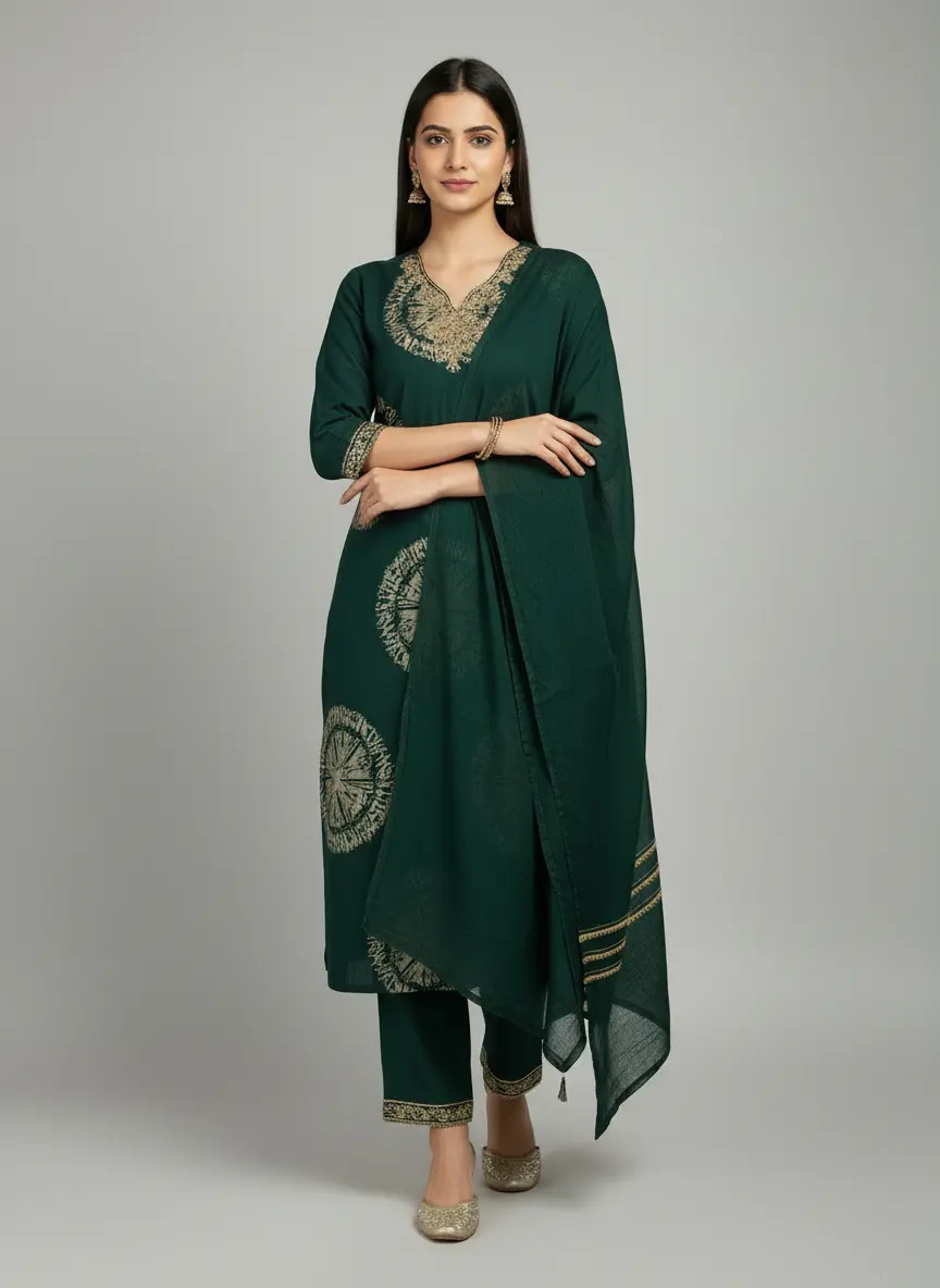 Royal Green/Wine Kurti Set with Dupatta – Elegant Ethnic Wear - Image 4