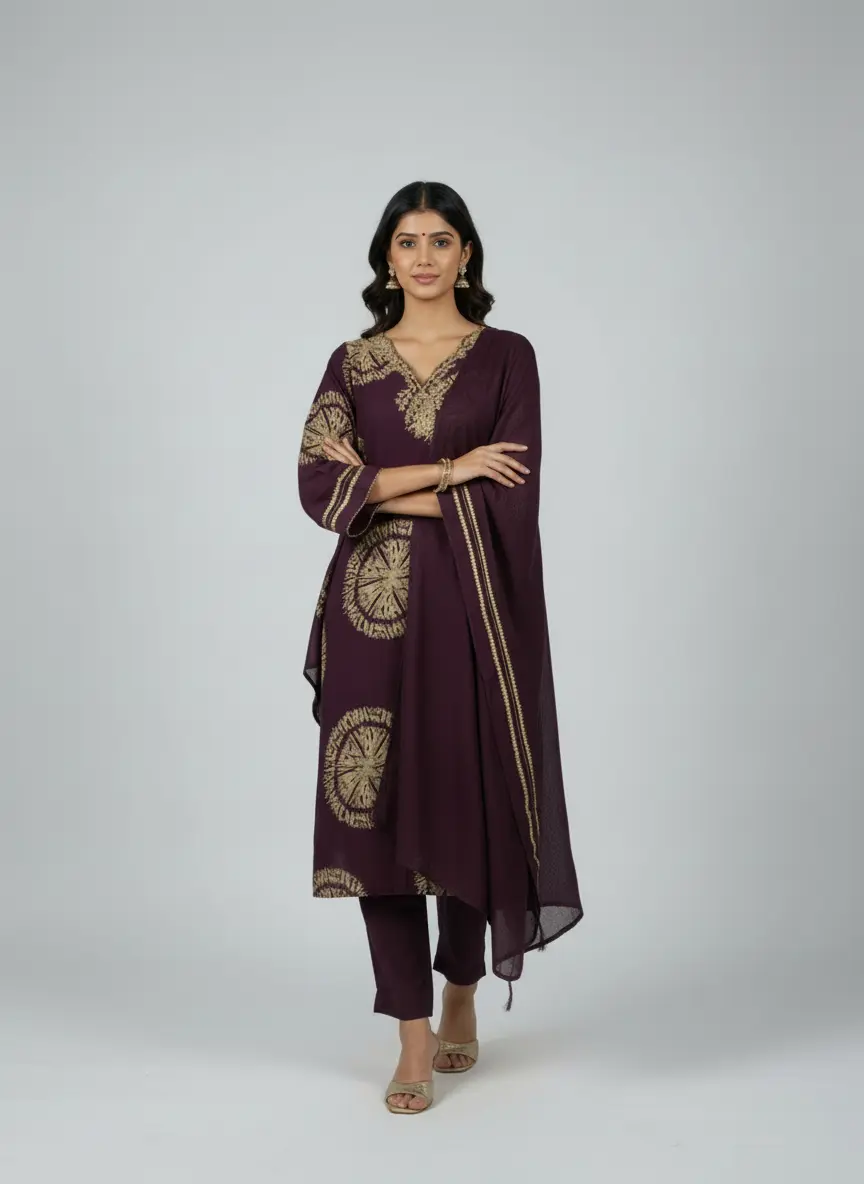 Royal Green/Wine Kurti Set with Dupatta – Elegant Ethnic Wear - Image 9