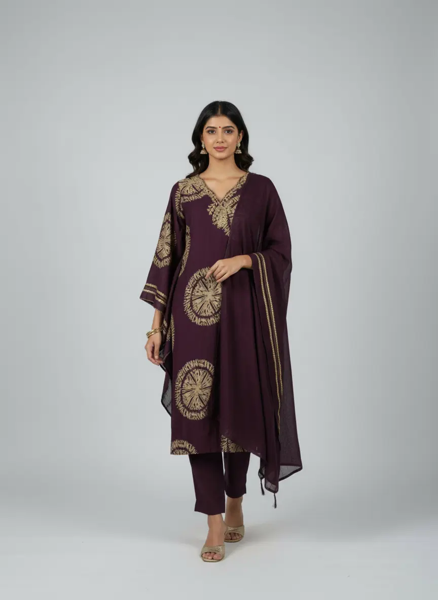 Royal Green/Wine Kurti Set with Dupatta – Elegant Ethnic Wear - Image 7