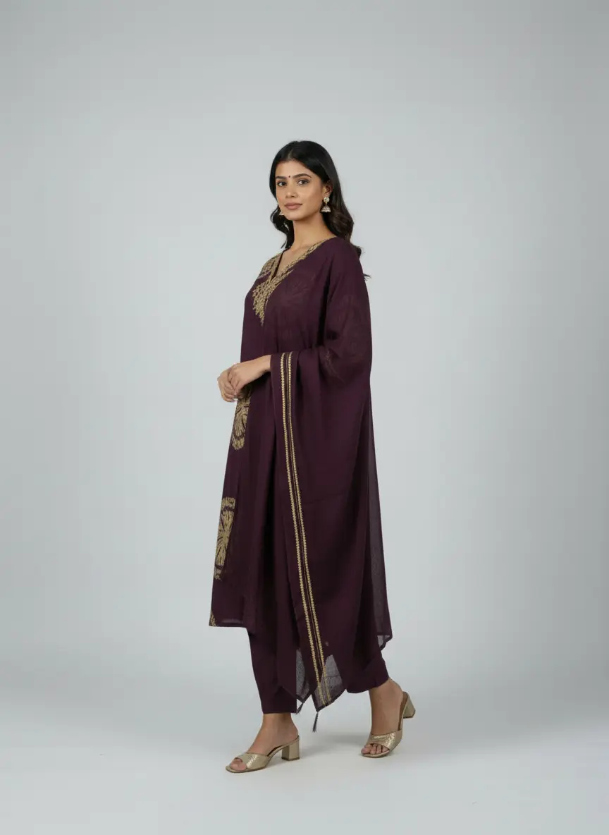 Royal Green/Wine Kurti Set with Dupatta – Elegant Ethnic Wear - Image 6