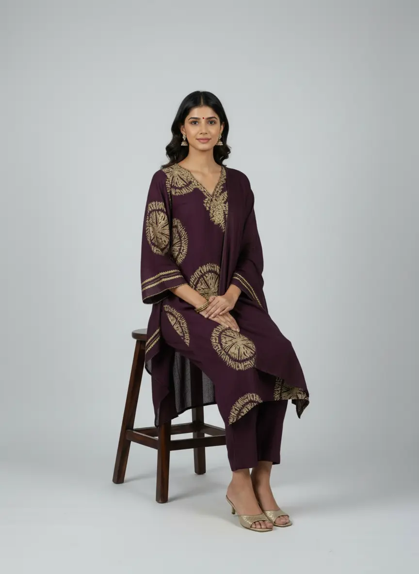Royal Green/Wine Kurti Set with Dupatta – Elegant Ethnic Wear - Image 8