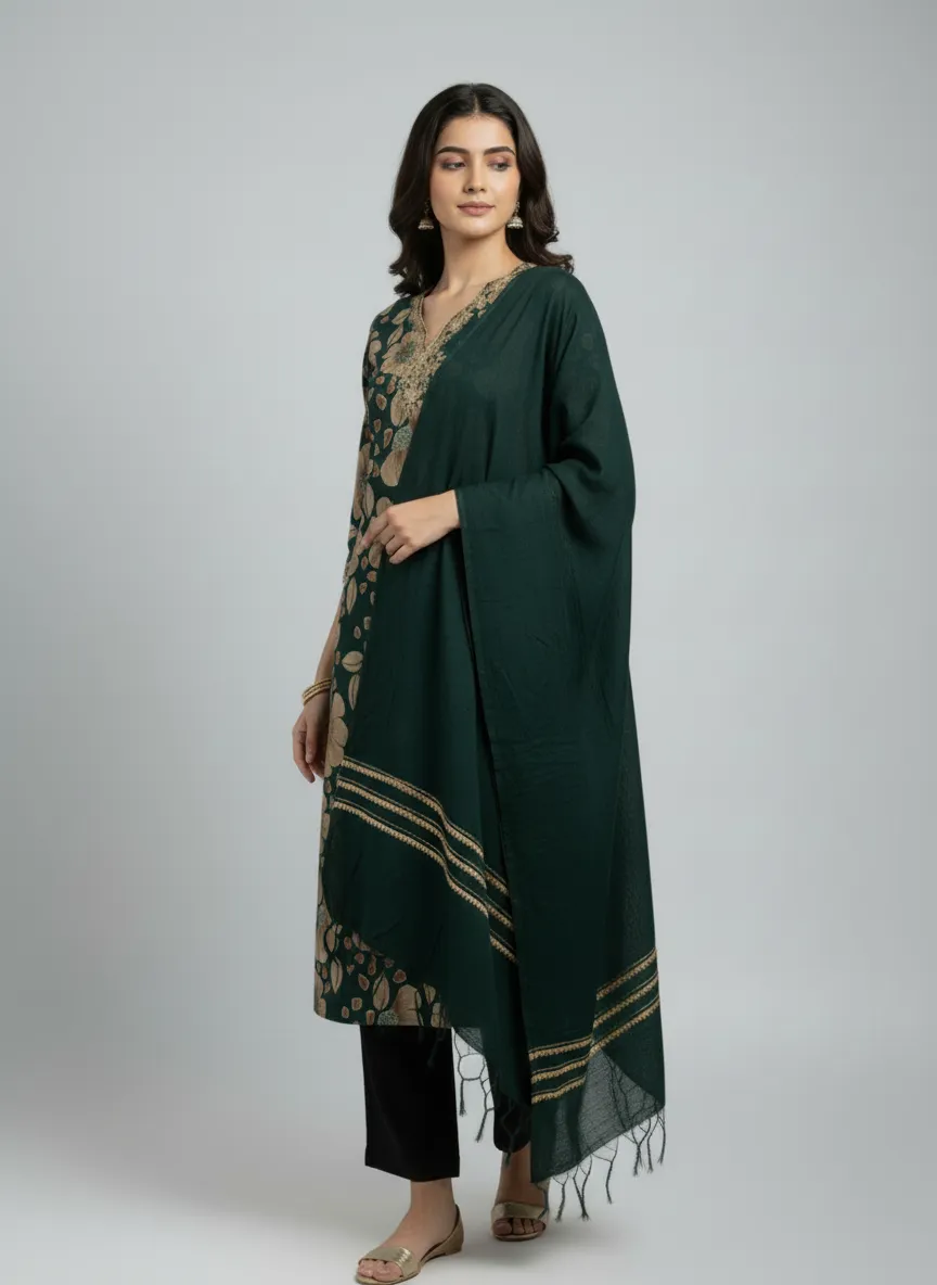Stylish Bottle Green & Wine Vatican Kurti Set with Dyable Dupatta - Image 7