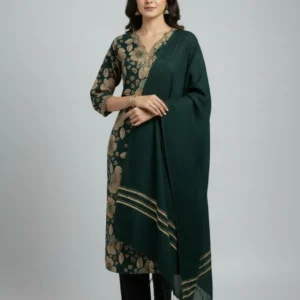 Stylish Bottle Green & Wine Vatican Kurti Set with Dyable Dupatta
