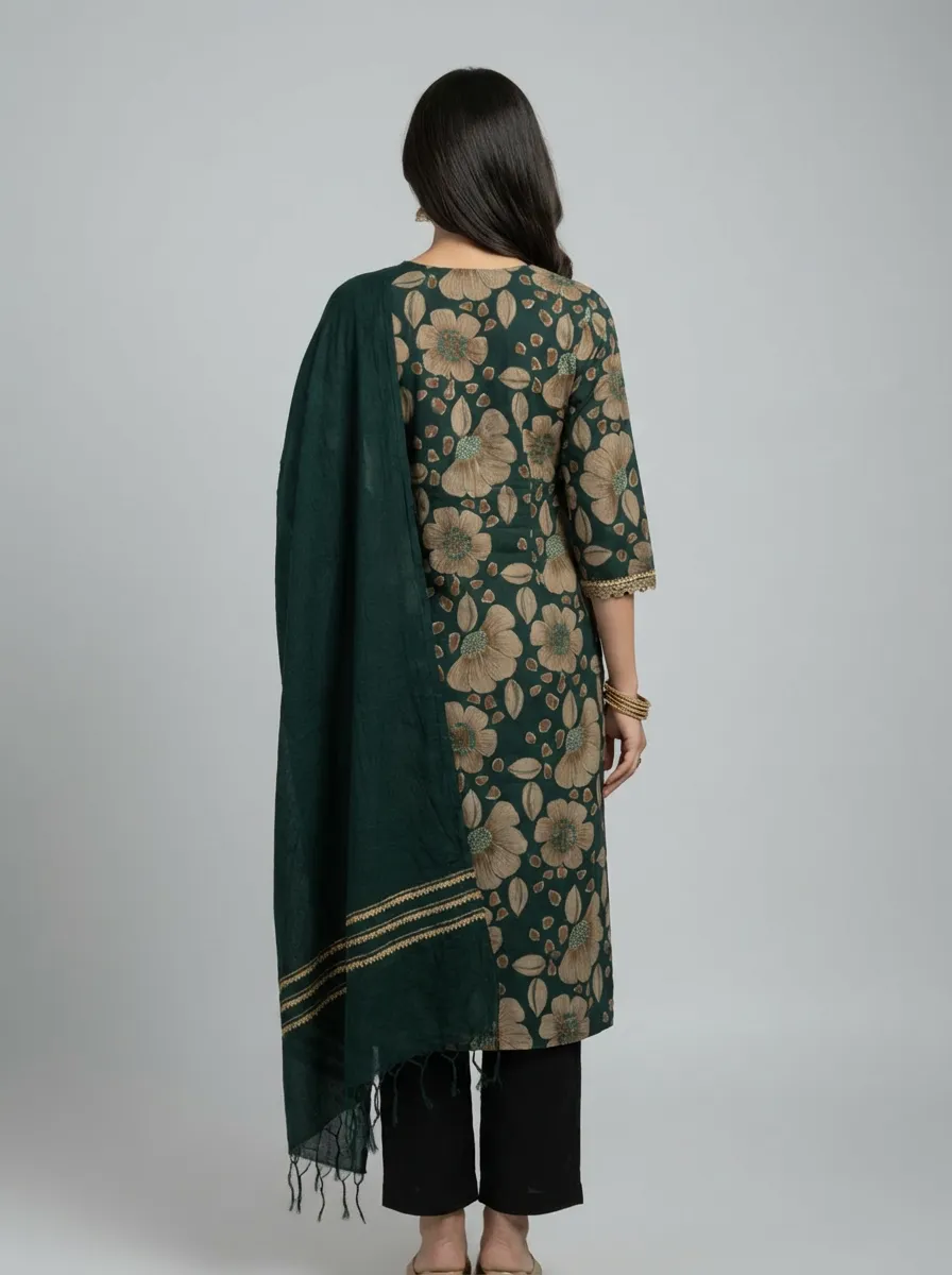 Stylish Bottle Green & Wine Vatican Kurti Set with Dyable Dupatta - Image 5