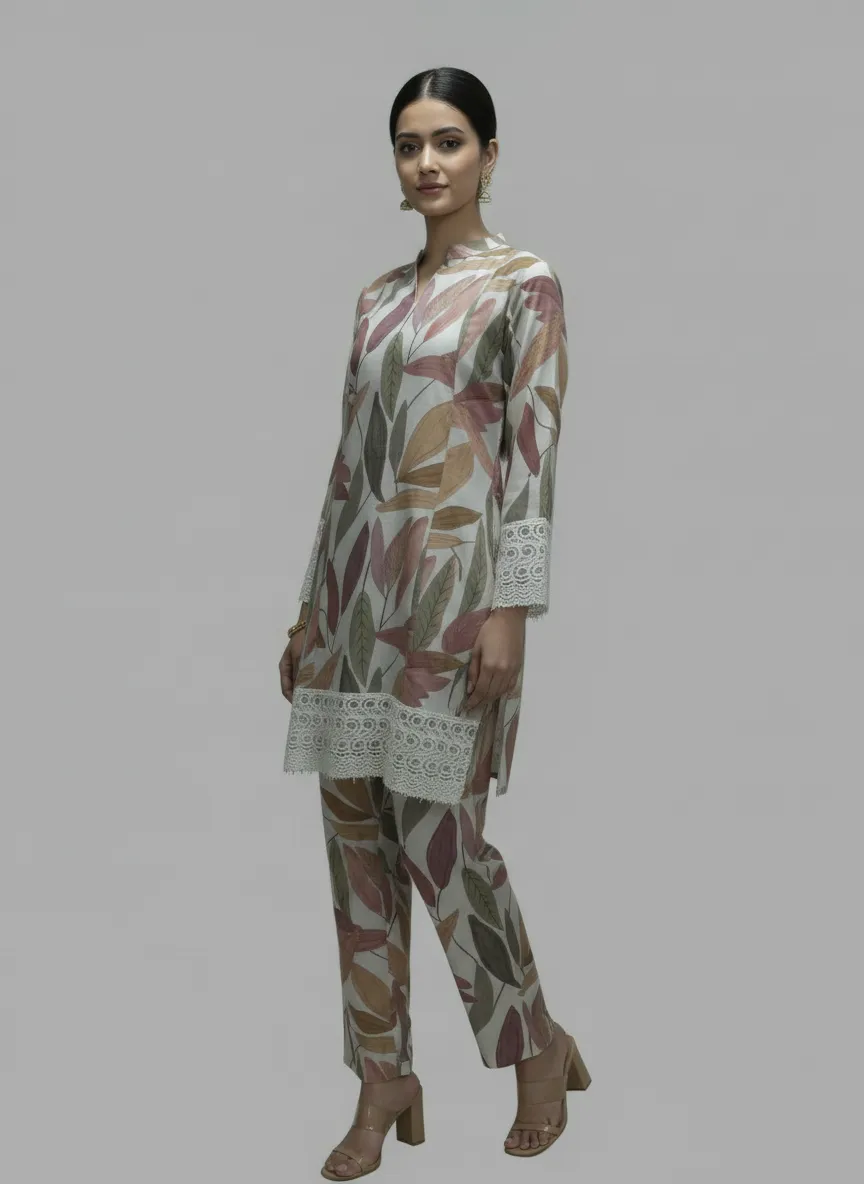 Elegant Multicolor Chanderi Printed Kurti Pant Co-Ord Set for Women - Image 9