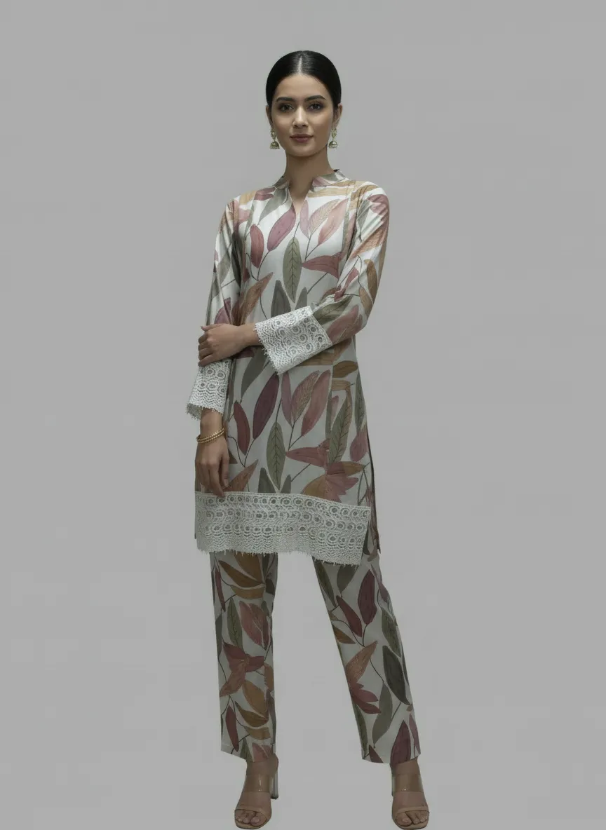 Elegant Multicolor Chanderi Printed Kurti Pant Co-Ord Set for Women - Image 7