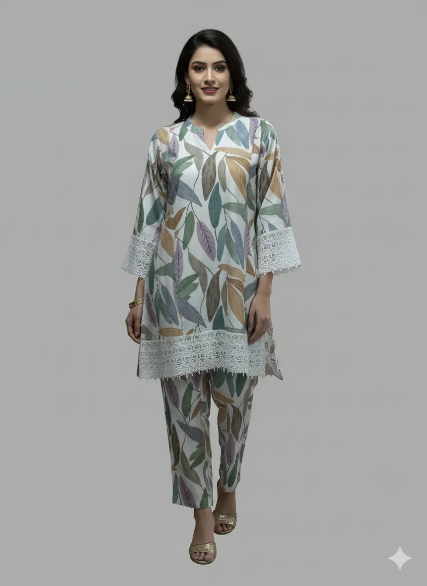 Elegant Multicolor Chanderi Printed Kurti Pant Co-Ord Set for Women - Image 6