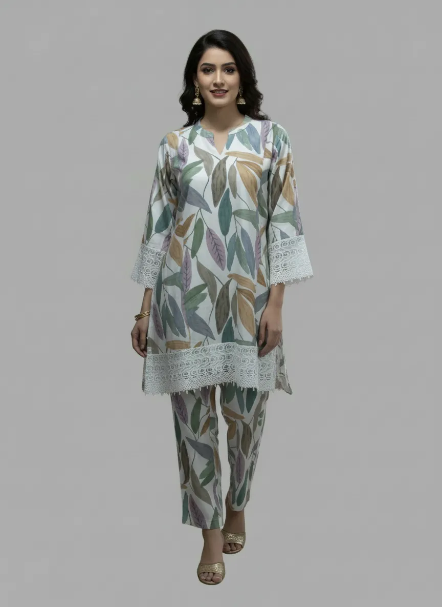 Elegant Multicolor Chanderi Printed Kurti Pant Co-Ord Set for Women - Image 5