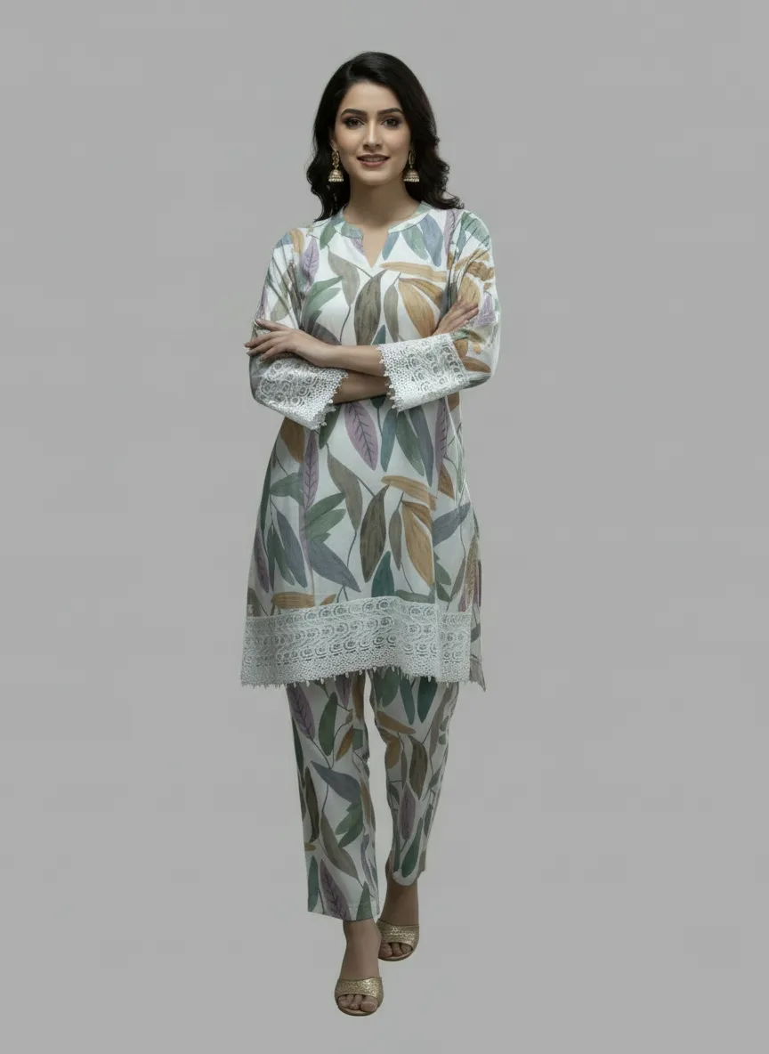 Elegant Multicolor Chanderi Printed Kurti Pant Co-Ord Set for Women - Image 4