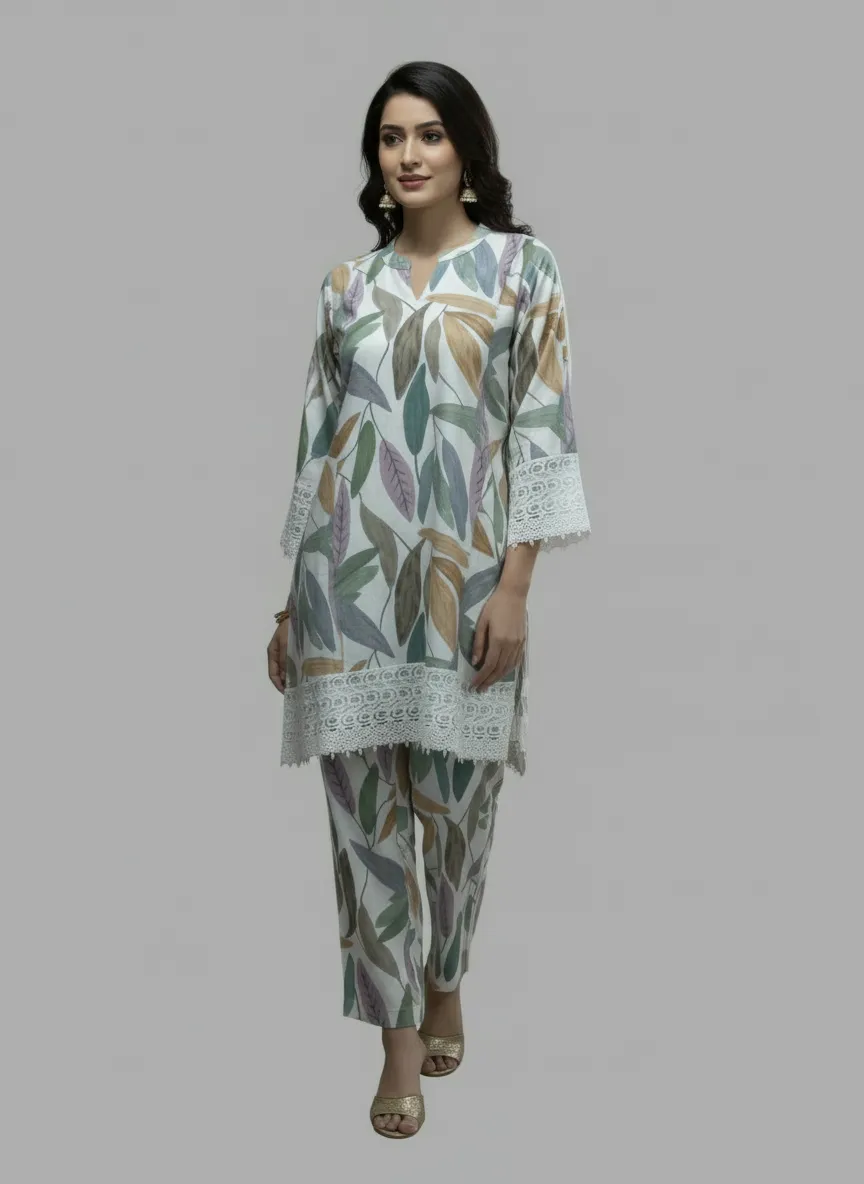 Elegant Multicolor Chanderi Printed Kurti Pant Co-Ord Set for Women - Image 3