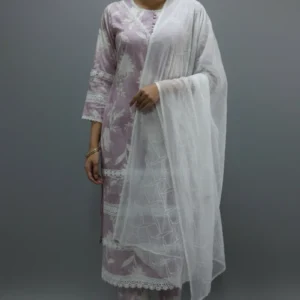 Designer Chanderi Foil Fabric Dress Set with Chiffon Embroidery Dupatta