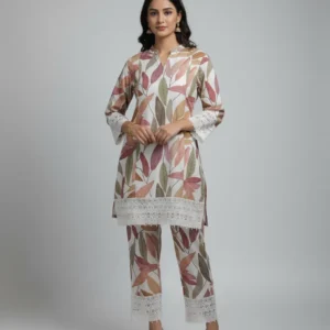Elegant Multicolor Chanderi Printed Kurti Pant Co-Ord Set for Women