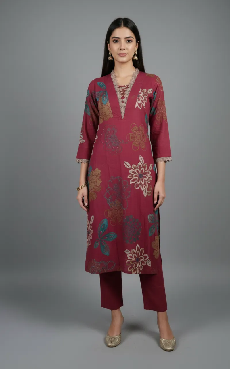 Dark Pink & Chikku Rayon 2-Piece Kurti Set (M–XXL) - Image 7