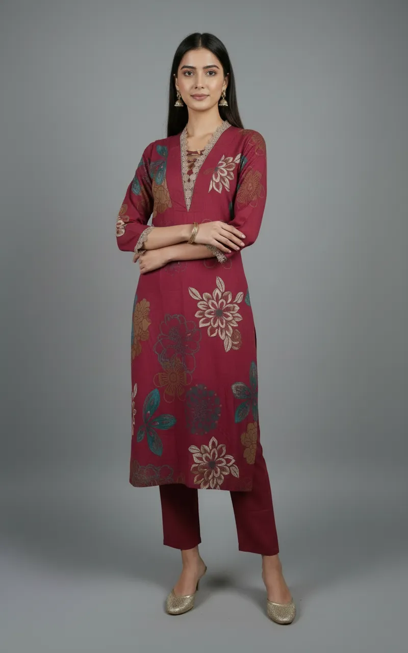 Dark Pink & Chikku Rayon 2-Piece Kurti Set (M–XXL) - Image 5