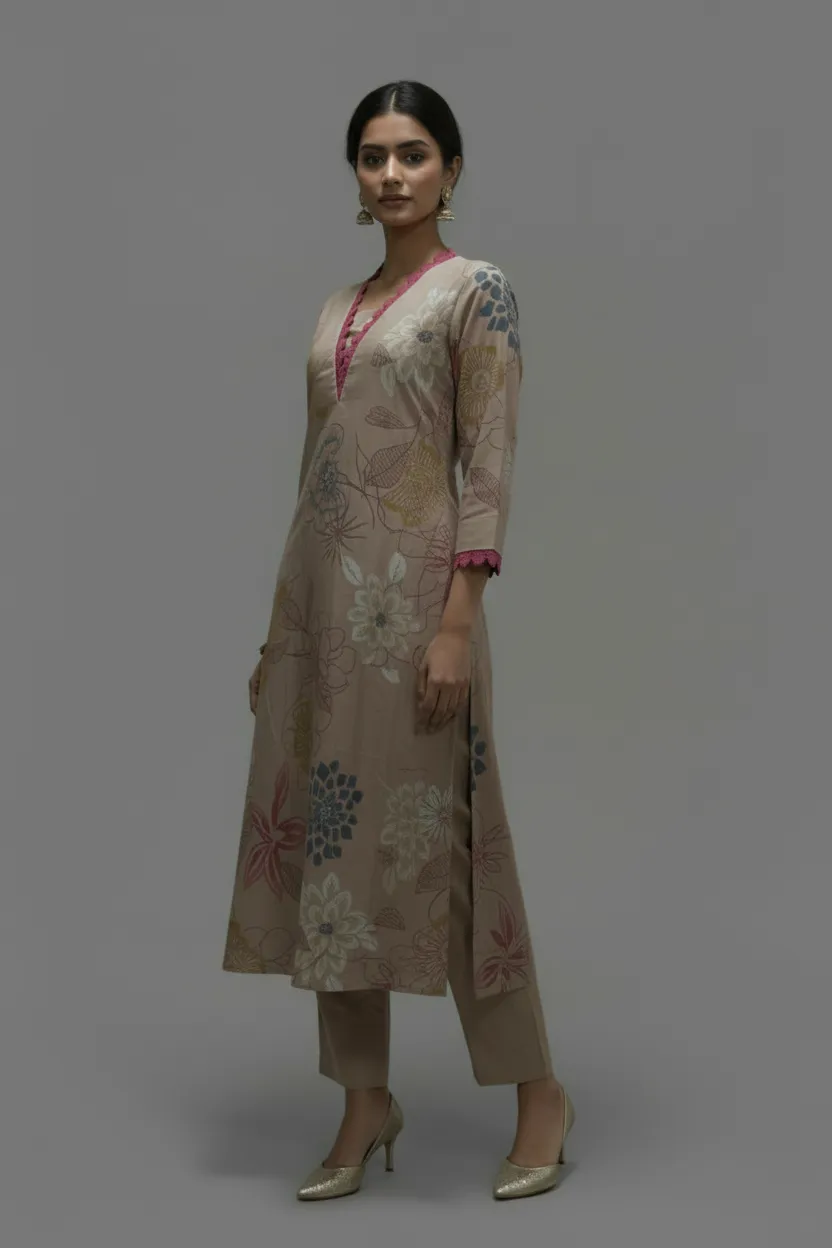 Dark Pink & Chikku Rayon 2-Piece Kurti Set (M–XXL) - Image 4