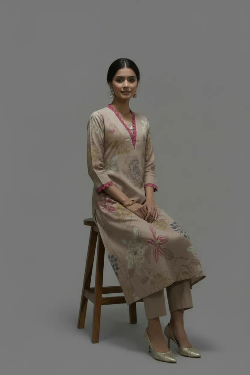 Dark Pink & Chikku Rayon 2-Piece Kurti Set (M–XXL) - Image 2