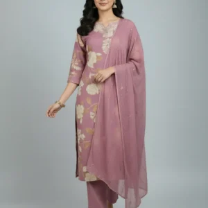 Sky Blue & Pink Berlin Fabric Dress Set with Sequin Chiffon Dupatta (M–XXL)