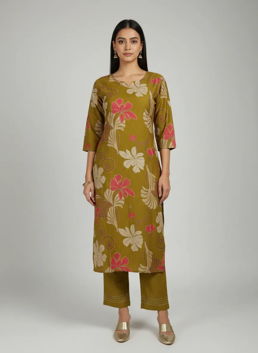 Mustard & Dark Blue Berlin Fabric 2-Piece Kurti Set (M–XXL) - Image 2