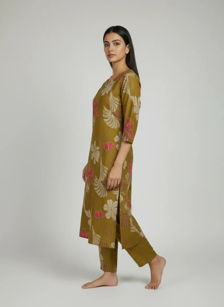Mustard & Dark Blue Berlin Fabric 2-Piece Kurti Set (M–XXL) - Image 4