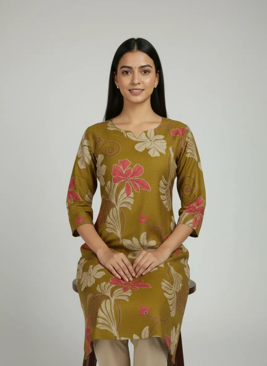 Mustard & Dark Blue Berlin Fabric 2-Piece Kurti Set (M–XXL) - Image 5