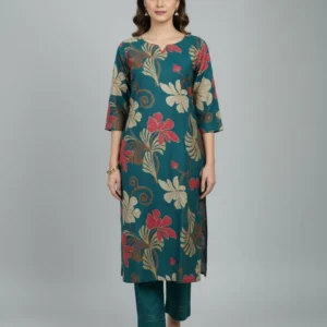 Mustard & Dark Blue Berlin Fabric 2-Piece Kurti Set (M–XXL)