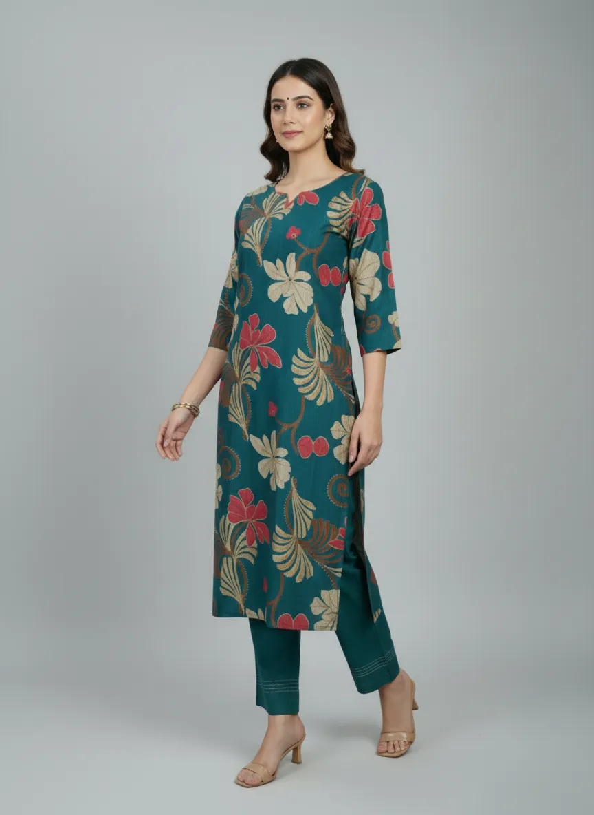 Mustard & Dark Blue Berlin Fabric 2-Piece Kurti Set (M–XXL) - Image 7