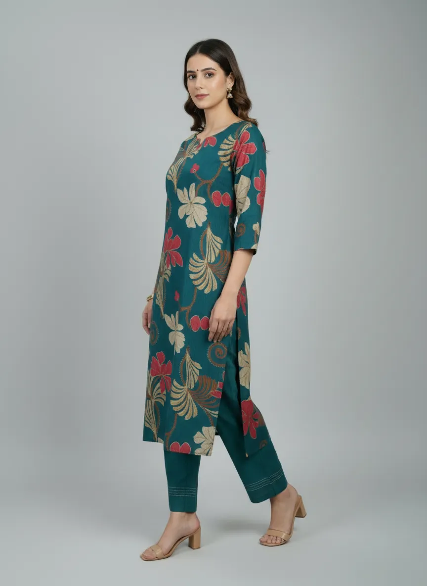 Mustard & Dark Blue Berlin Fabric 2-Piece Kurti Set (M–XXL) - Image 8