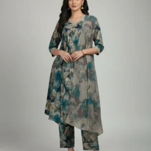 Pink & Rama Vatican Fabric Dress Set with Linen Digital Dupatta (M–XXL)