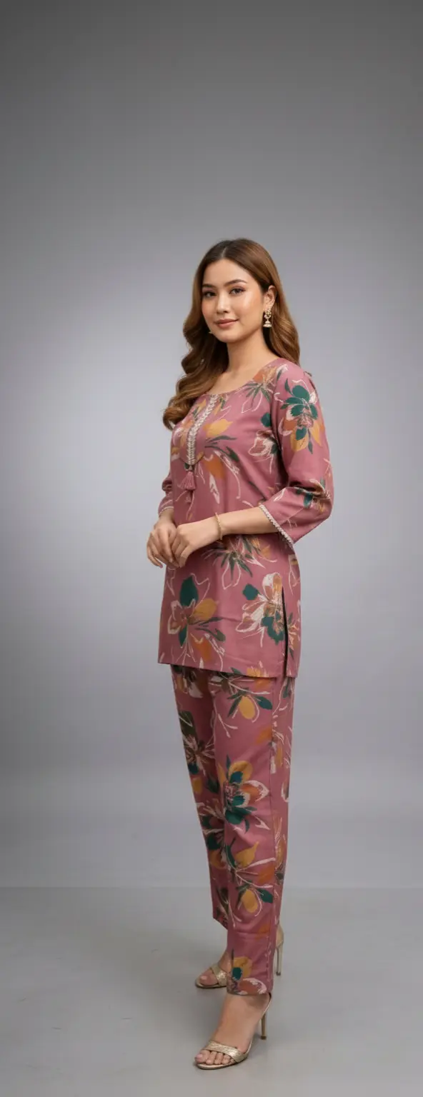 Pink Roman Printed Cotton Co-ord Set - Image 3