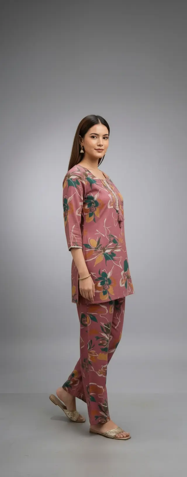 Pink Roman Printed Cotton Co-ord Set - Image 2