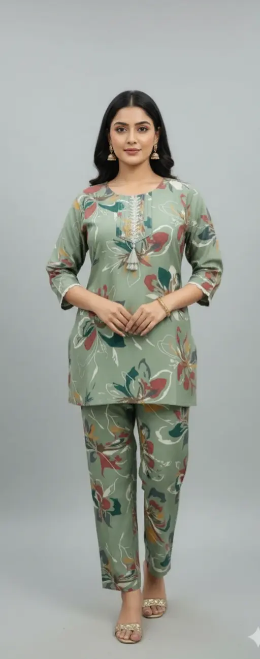 Green Roman Printed Cotton Co-ord Set