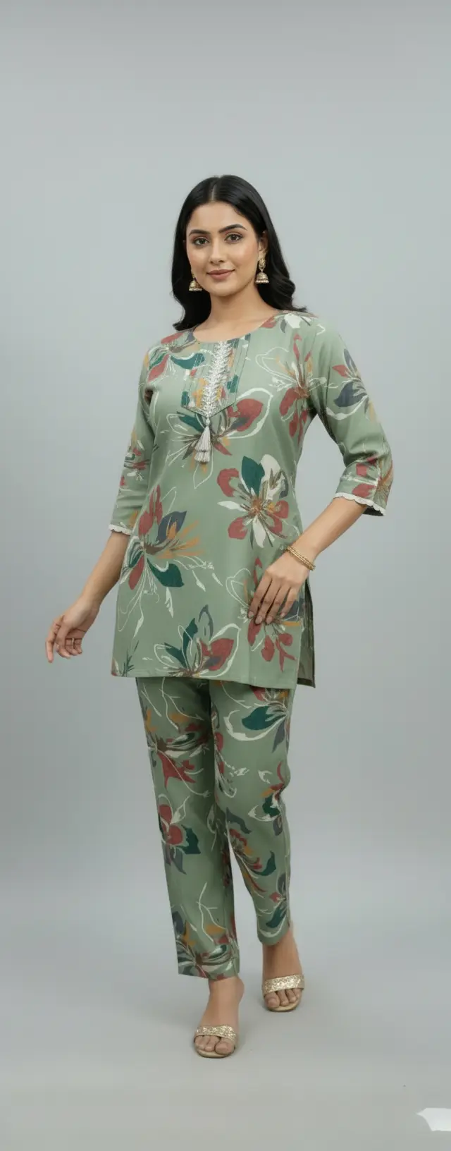 Green Roman Printed Cotton Co-ord Set - Image 4