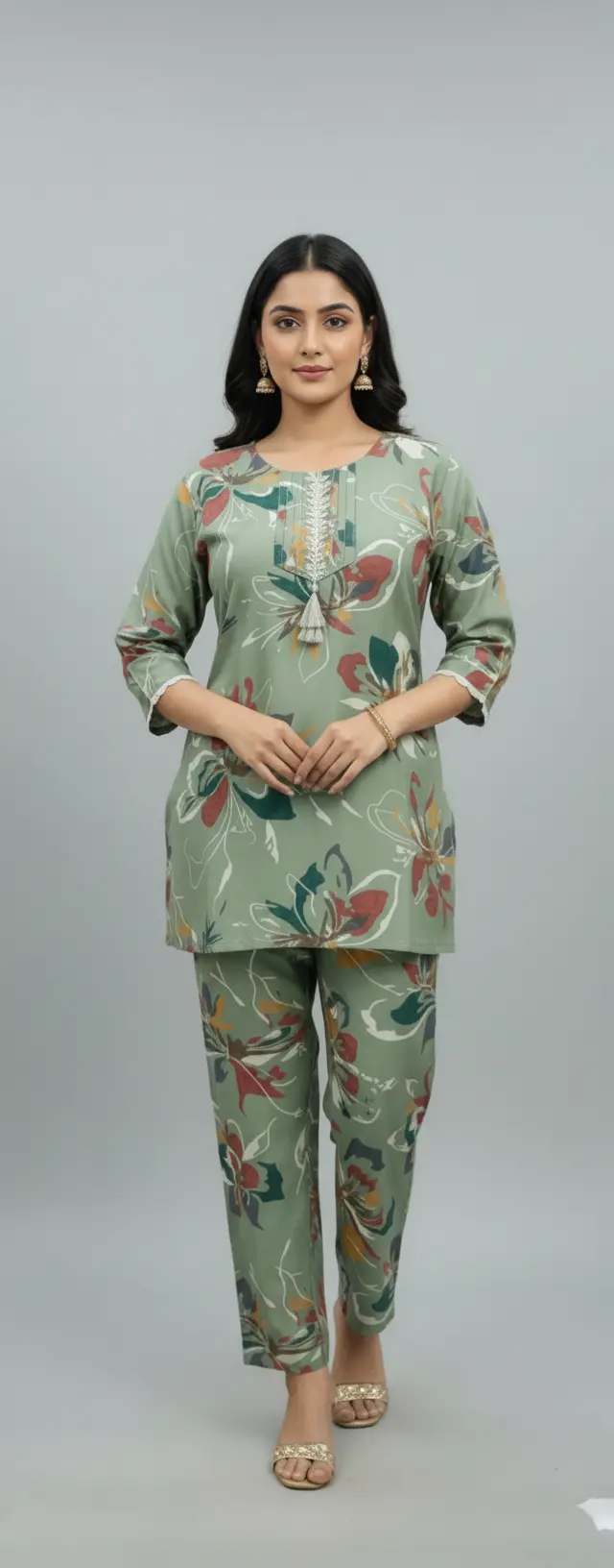 Green Roman Printed Cotton Co-ord Set - Image 2