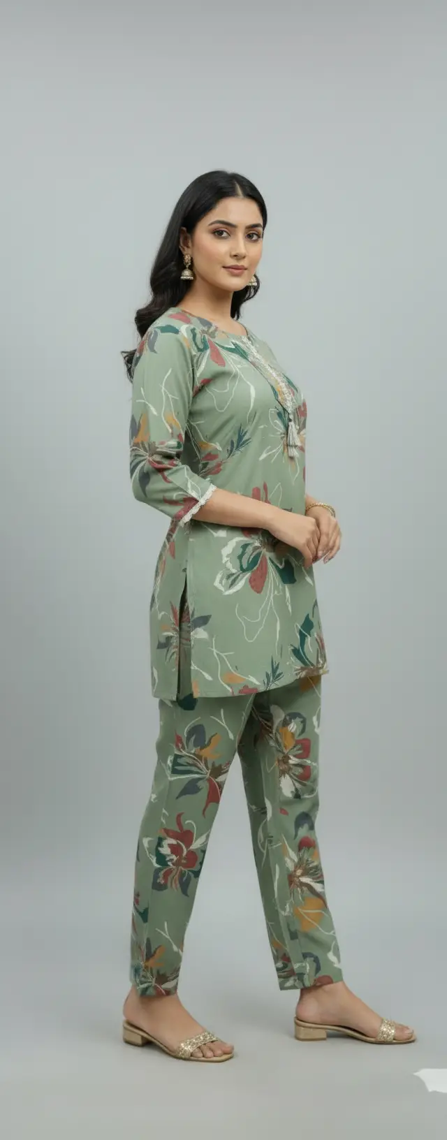 Green Roman Printed Cotton Co-ord Set - Image 5