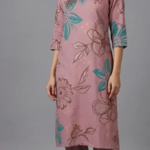 Purple Roman Printed Kurti Set with Embroidered Neck (L–XXL)