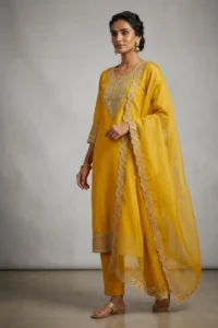 Yellow Satin Dress Set