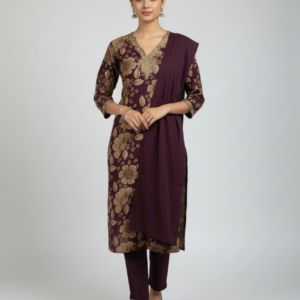 Perimum Vatican Embroidery Kurti Set with Organza Dupatta (Wine / Dark Green | M–XXL)