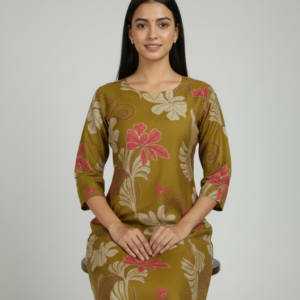 Beautifull Hand Work Kurti Set with Organza Dupatta (Mustard / Dark Blue | M–XXL)