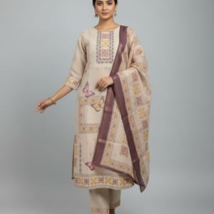 Elegant Simar Kurti Set with Organza Dupatta (Cream | M–XXL)