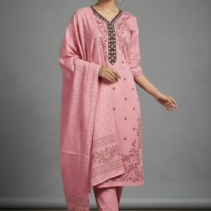 Elegant Cotton Kurti Set with Organza Dupatta (Wine/ Rani / Pink / Night Green | M–XXL)