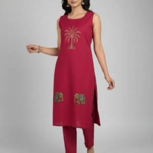 Cotton Emboridery Coreset with Organza Dupatta (Wine / Pista / Rust / Purple / Rani | M–XXL)